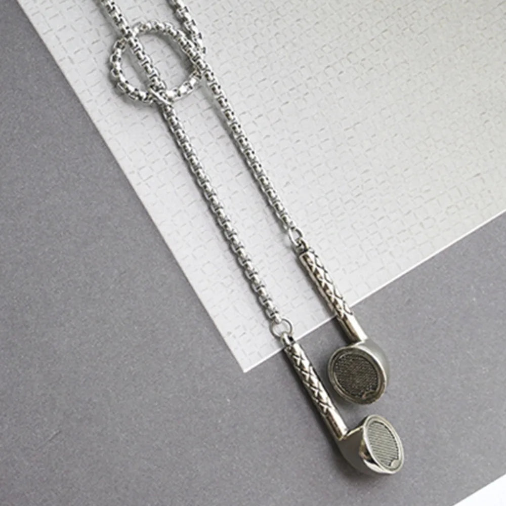 Personalized Hip-hop Headphone Design  Adjustable Necklace for Women Men Stainless Steel Clavicle Chain Jewelry Accessory Gifts
