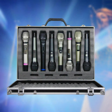 Microphone Case Studio with Sponge Lining Impact Resistant Instrument Box Singing Professional Hard Shell Mic Case for 4/8 Mics