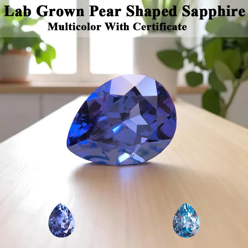 Lab Grown Sapphire Pear Cut Multiple Colors Available VVS1 Gemstone DIY Jewelry Making Materials with Selectable Certificate