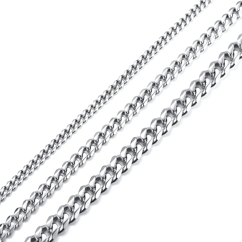 Vintage Chain Necklace for Men Boys,3/5/7mm Retro Grey Stainless Steel Collars,Rock Punk Antique Jewelry Gifts