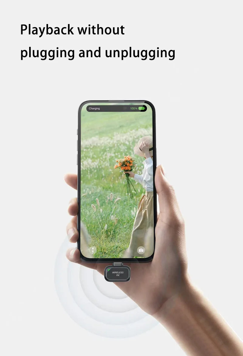Wireless Lavalier Microphone Outdoor Live Recording Interview Vlog Magnetic Noise Reduction Portable For iPhone Android