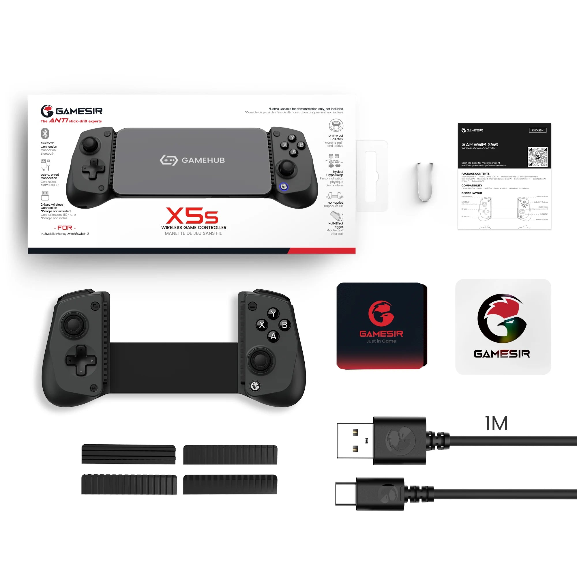 GameSir X5s Wireless Gaming Controller Bluetooth 2.4GHZ Connection Lightweight Design Hall Effect, No-Drift, App Customization