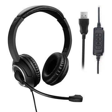 USB Wired Headsets with Microphone Noise Reduction Stereo Earphones for Office Business Headphone Games for Computer PC Laptop