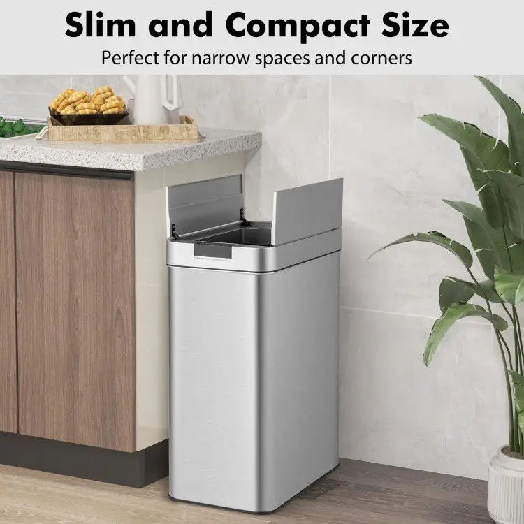 13.2 Gal Stainless Steel Frame Slim Kitchen Trash Can with Wing Lids Kitchen Appliances