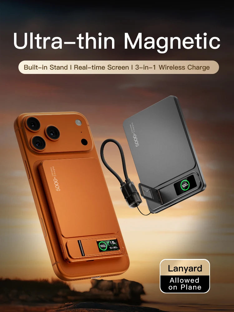 3 In 1 Magnetic Powerbank 15W Wireless Fast Charing With Intelligent TFT Screen External Battery For iPhone 12-17  Watch Airpod