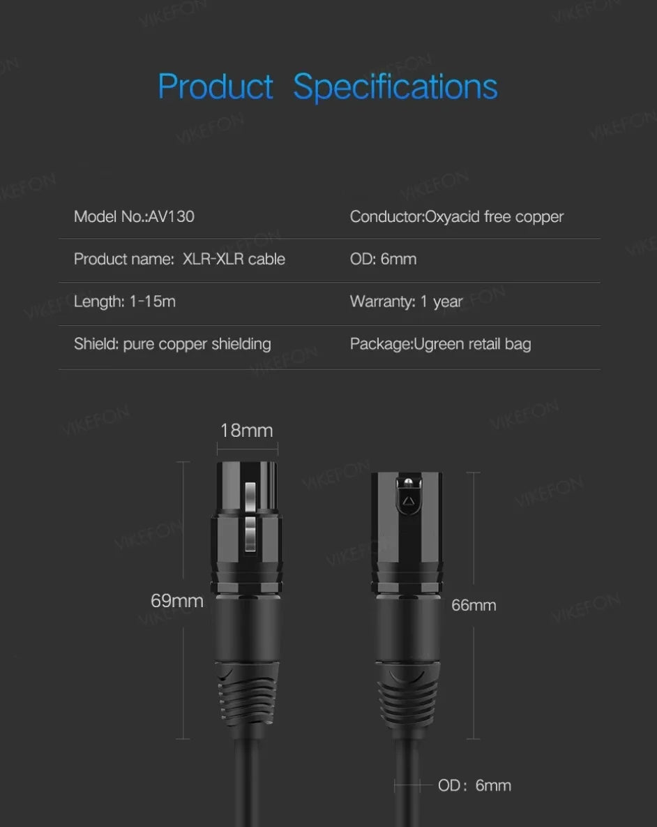 XLR Cable Audio Line 3Pin XLR Male to Female Microphone Extension Cable for Mixer Amplifiers Sound Cannon Balanced XLR Cable