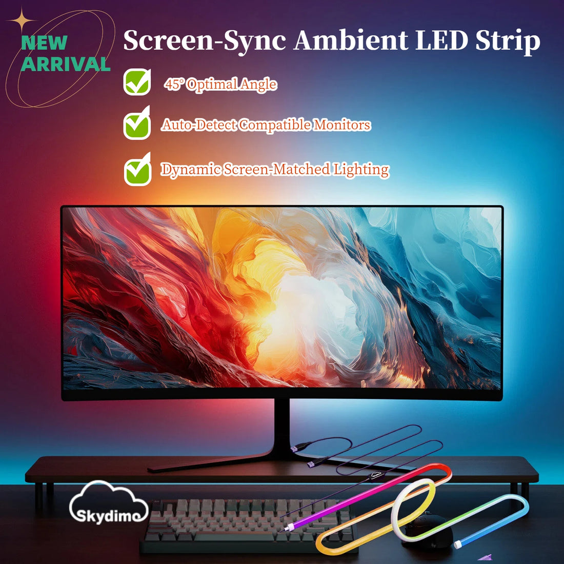 Smart LED Strip Backlight for PC Monitor 24-34", Sync Screen Colors & Music, Gaming RGB Room Decor, RGBIC Light Strip for Gamer