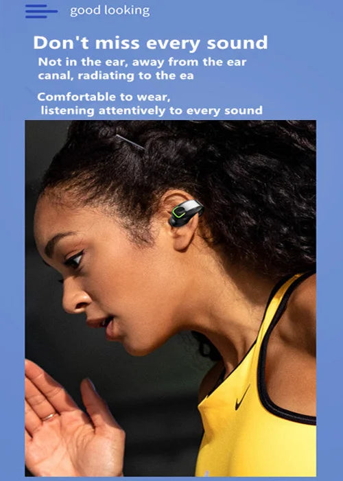 Headset With Microphone Bluetooth 5.3 Ear Clip Headphone TWS Wireless Earphone Single In-Ear HD HiFi Stereo Touch Control Sports