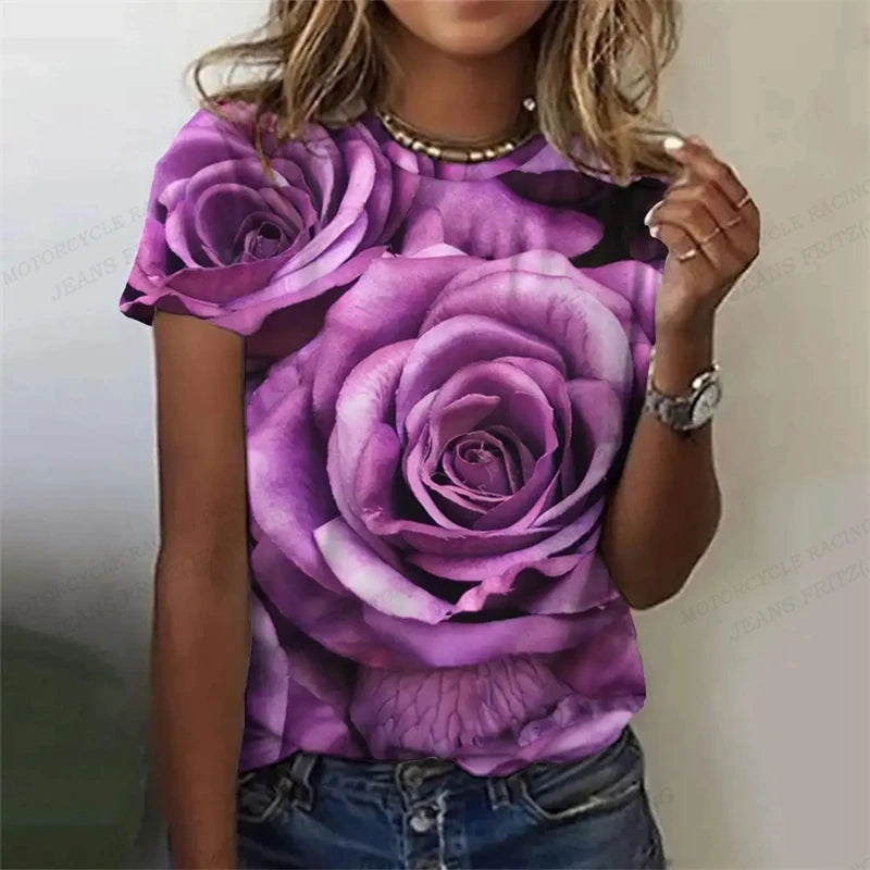 Golden Rose 3d Printed Tshirt Pretty Women's Clothing Female Harajuku Floral Print Tops Tees Ladies O-Neck Short Sleeve T Shirt