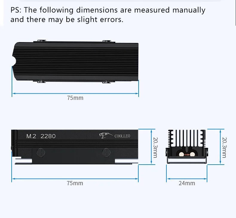 COOLLEO M.2 2280 SSD Heat sink with 14.8W/MK Thermal Pad 2 Heat Pipes Solid State Drive Radiator For M.2 NVMe 2280 SSD Cooler