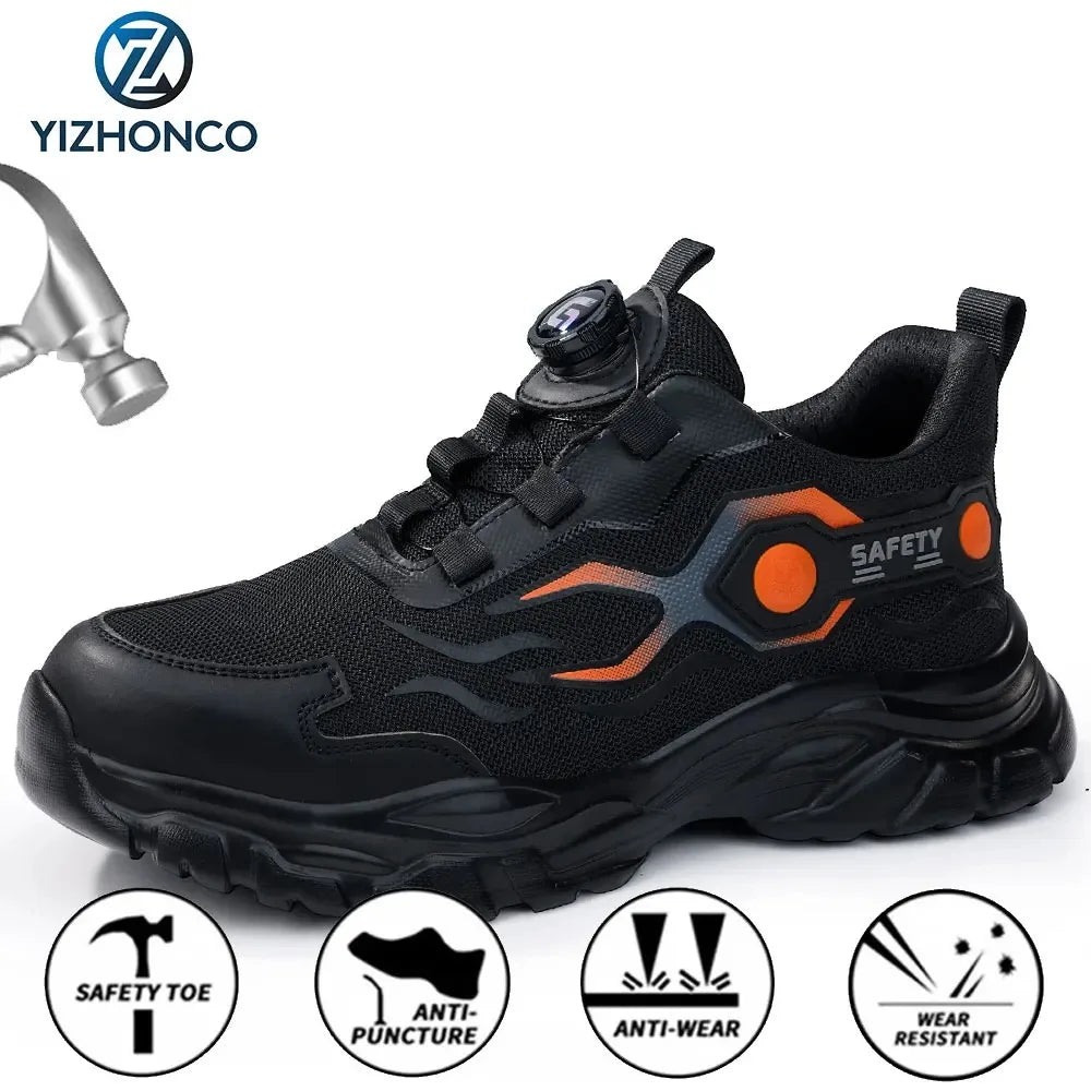 YIZHONCO Safety Shoes Man Waterproof Leather Upper Steel Toe Anti Slip Oil Resistant Breathable Anti Odor Safety Shoes Man
