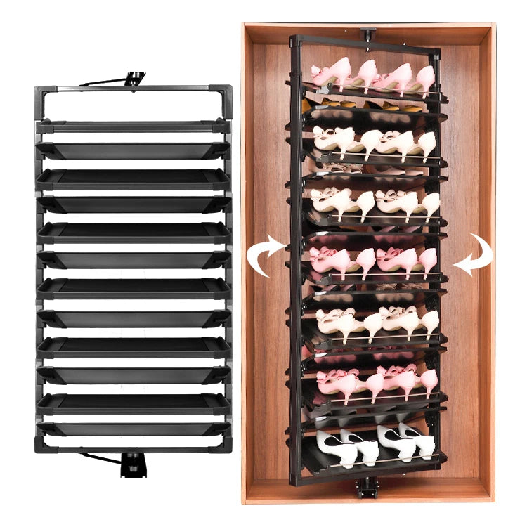 360 Degrees Rotating Modern Extendable Metal Multifunctional Telescopic Multi-layer Revolving Shoe Rack Wardrobe Closet