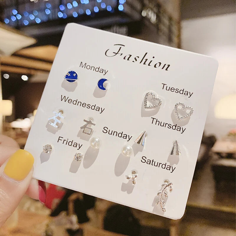 4 Pair Set Silver Color Heart Stud Earrings Sets for Women Girls Exquisite Party Dailywear Jewelry Simple Cute Gift Accessories