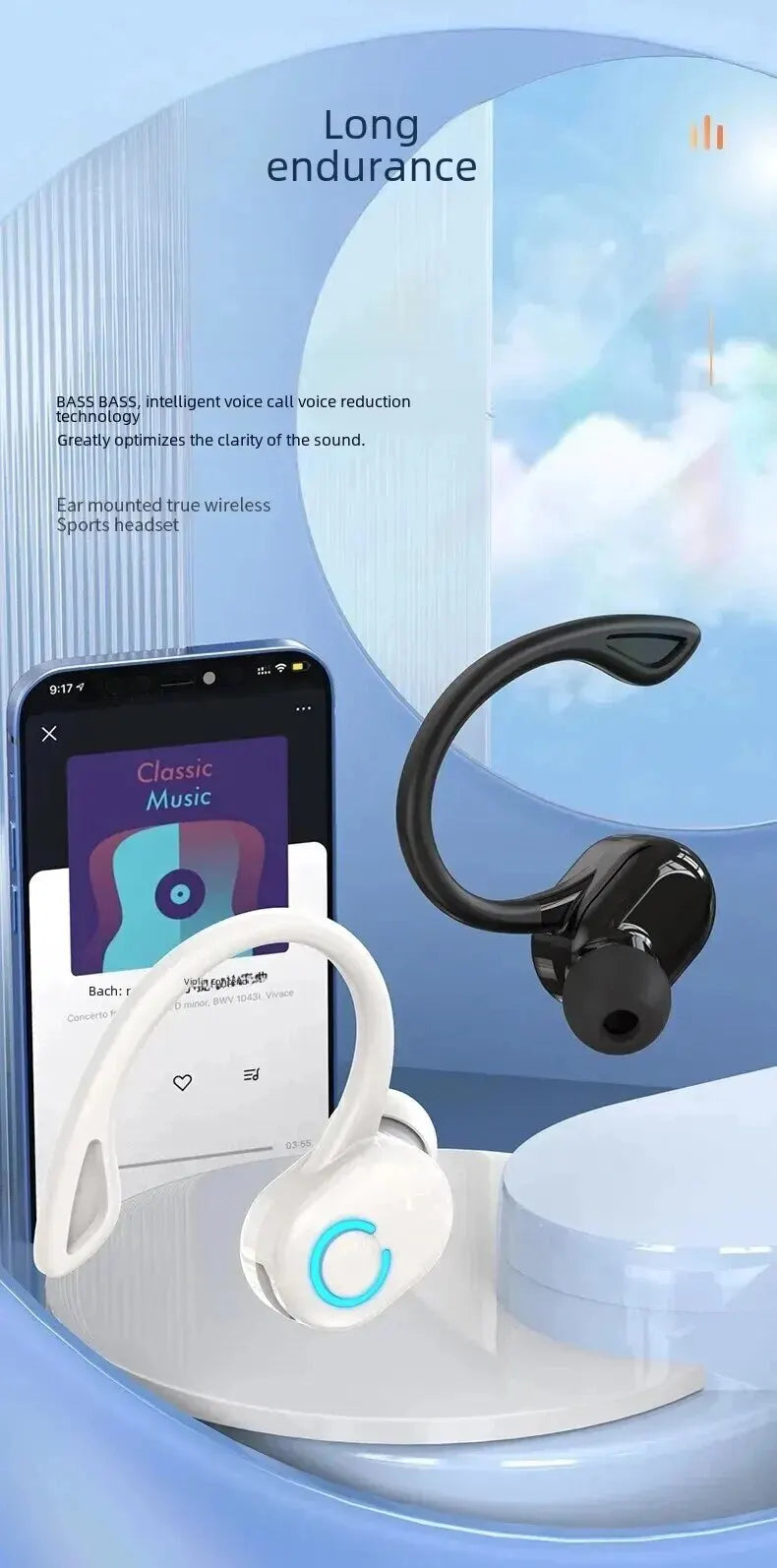 Wireless Bluetooth 5.2 Earphones Sports Running Headset Ear Hook Headphone HiFi Stereo Noise Reduction Music Headset For iPhone