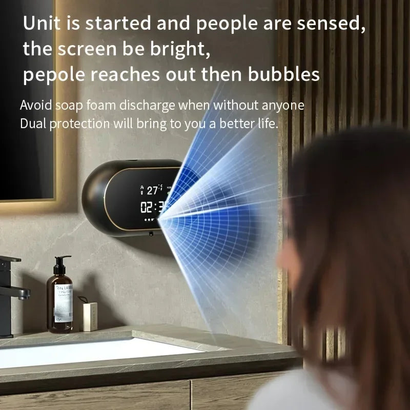 Automatic Induction Hand Washer Wall Mounted Soap Diapenser Electric USB Charging with LED Display Foam Machine Liquid Dispens