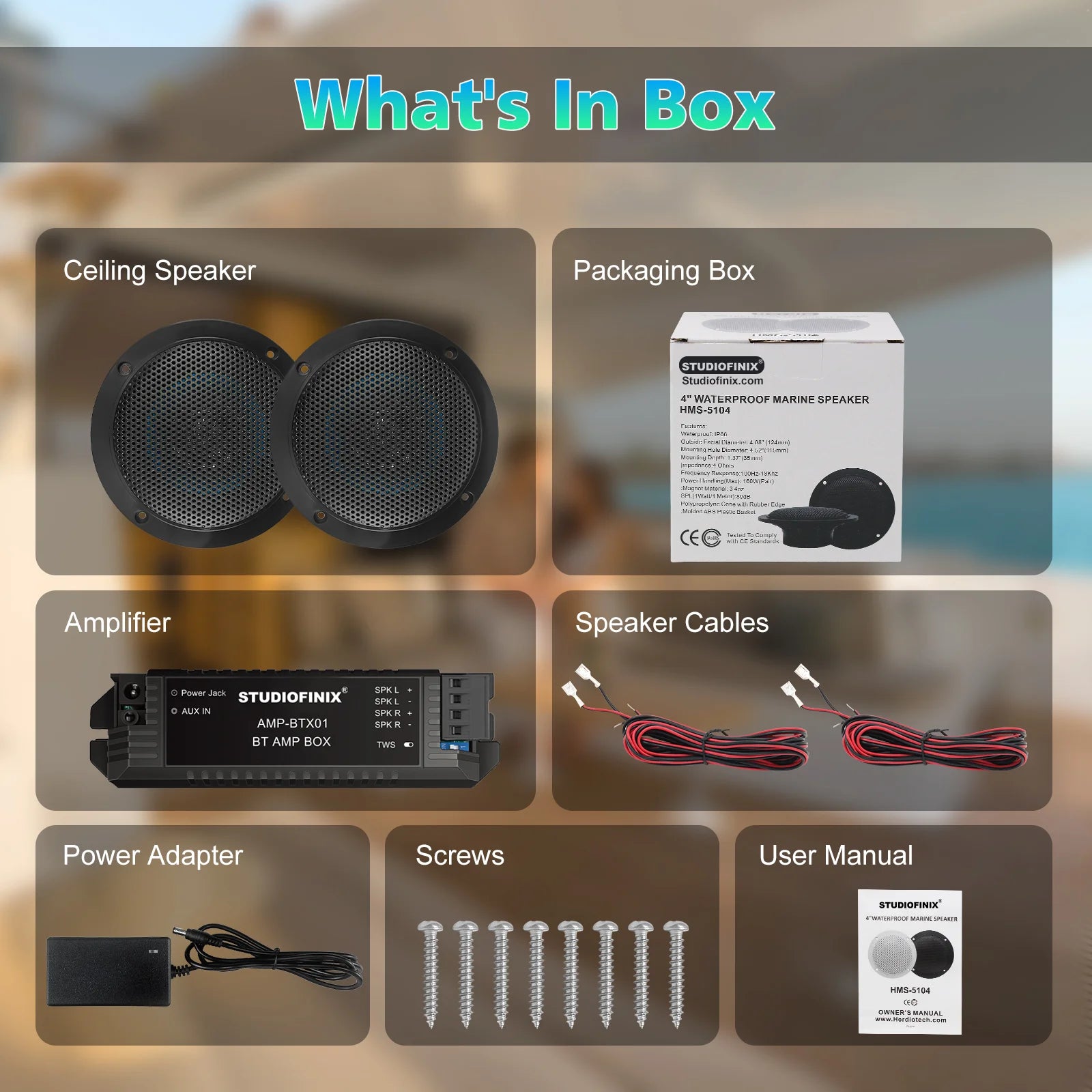 STUDIOFINIX 2PCS 4" Waterproof Ceiling Bluetooth Speakers - 160W Marine Speaker Kit for Bathroom Kitchen Home Outdoor Camper