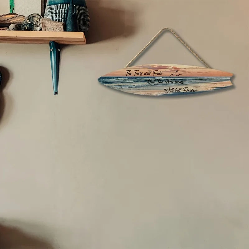 Beach Style Surfboard Wall Decor - Tropical Seascape Art on Wood-Like Material - Lightfast Design for Indoor/Outdoor Use