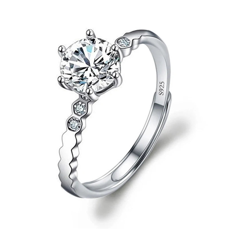 Moissanite Engagement Finger Rings Inlaid Diamond Open Ring For Women 925 Silver Promise Wedding Adjustable Rings Fine Jewelry
