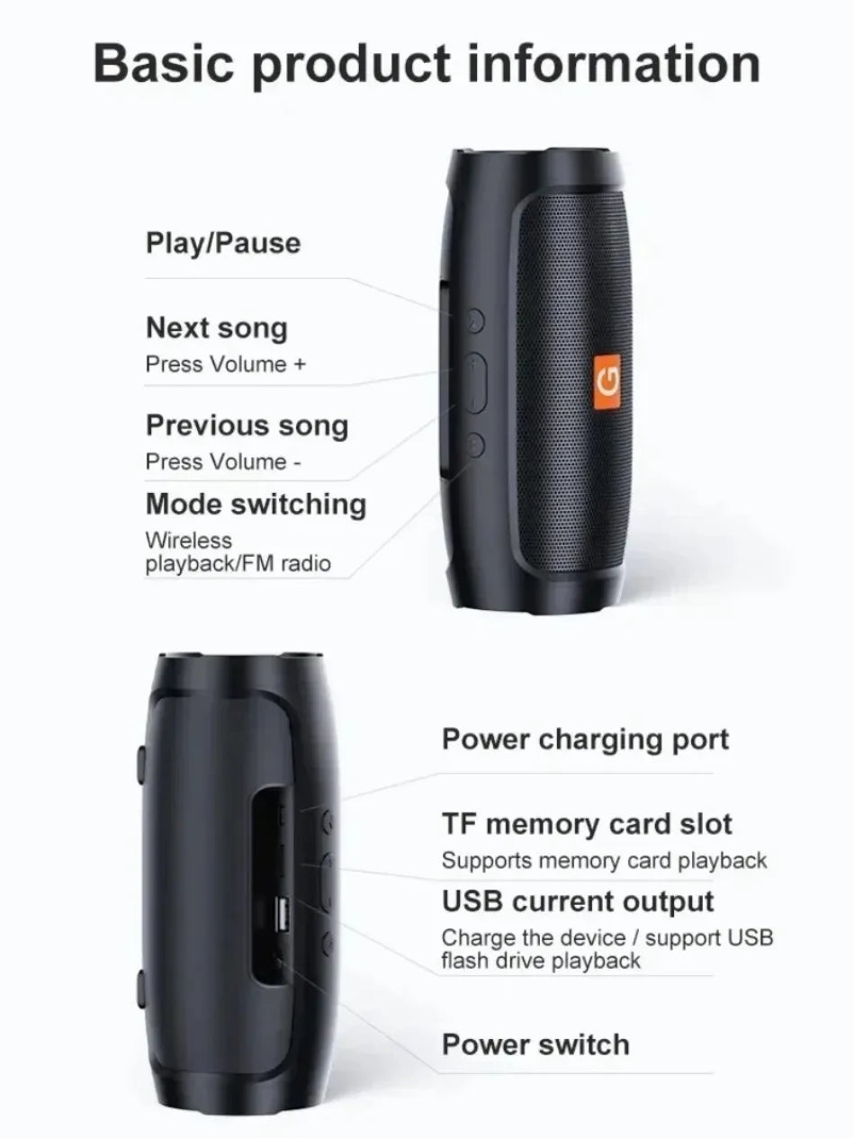 ViVO Portable Subwoofer Bluetooth Speakers Stereo Surround Waterproof Loudspeaker Wireless Sound Box Support FM Radio TF Card