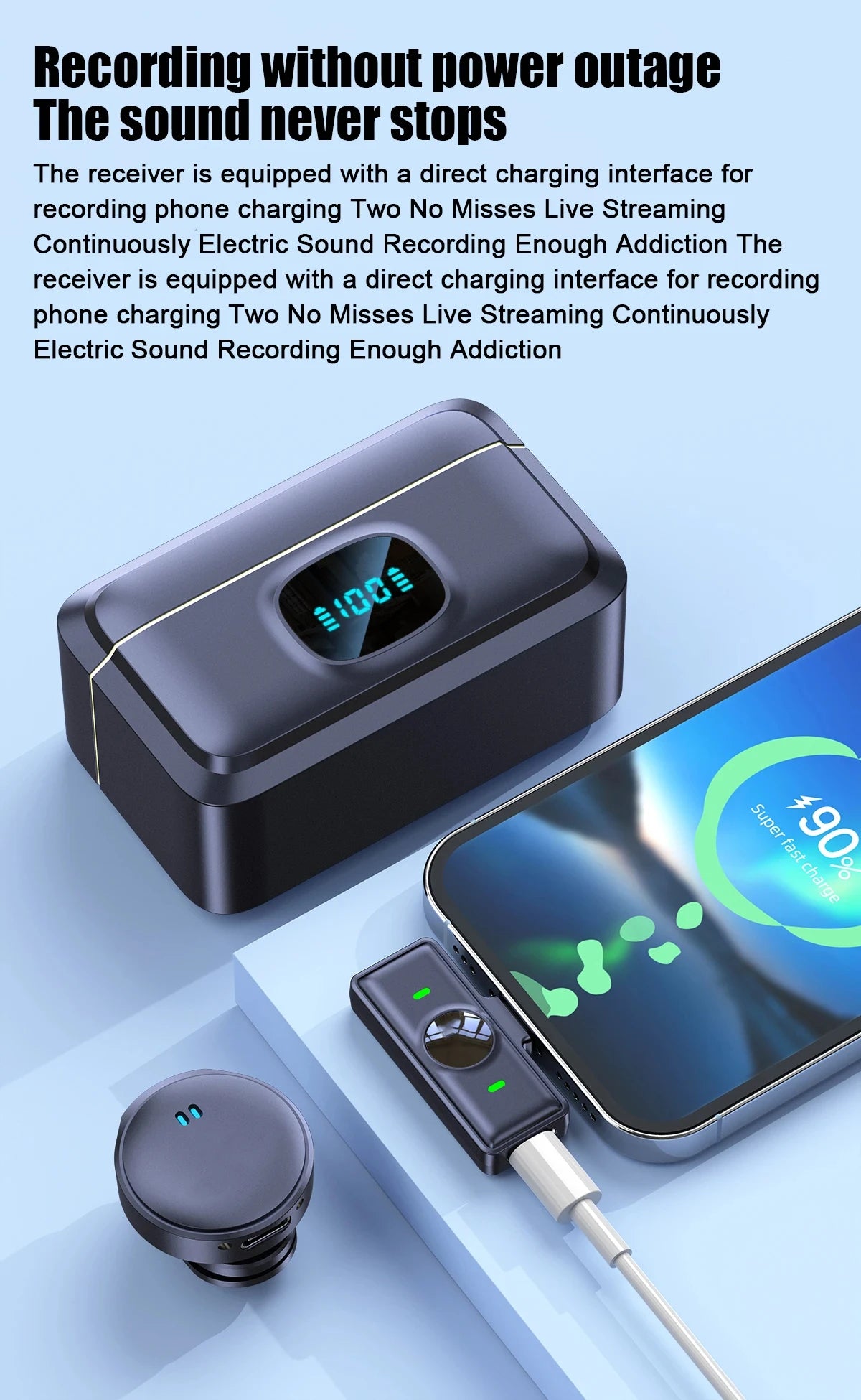 Wireless Lavalier Microphone 2.4G Wireless Microphone Magnetic Suction Microphone Dual Noise Reduction Mic For Video Recording