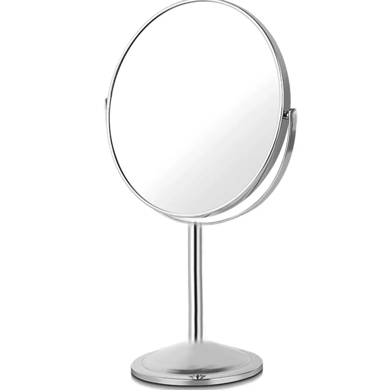 1pc Large Silver Makeup Mirror, Clear Double Sided Tabletop Beauty Mirror, Metal Silver Magnifying Cosmetic Mirror, 360° Rotatio