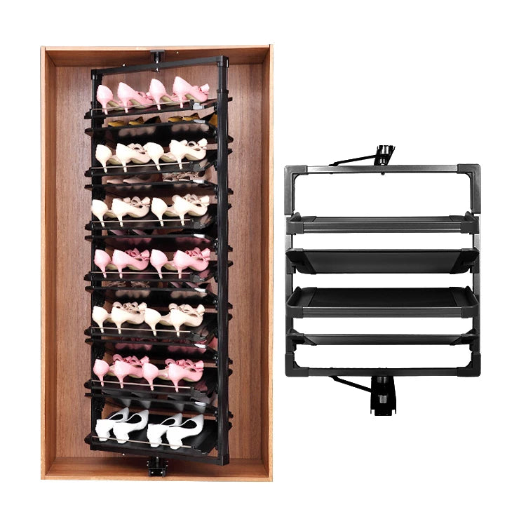 360 Degrees Rotating Modern Extendable Metal Multifunctional Telescopic Multi-layer Revolving Shoe Rack Wardrobe Closet