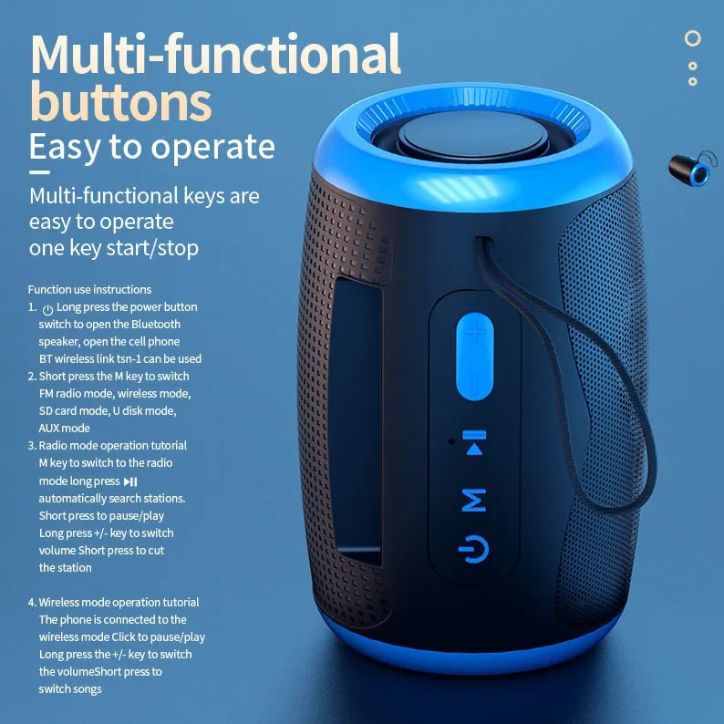 Portable Bluetooth Speaker Outdoor Waterproof Wireless TWS Radio Column Box Speaker Support TF card Stereo 3D Hi-Fi Music Player