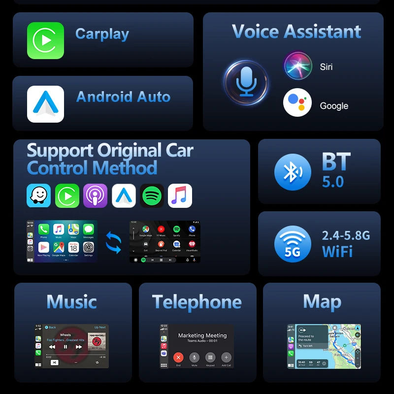 Wireless CarPlay Android Auto 2in1 AI Smart Box Carplay Wireless Android Auto Mini Car Play Adapter Bluetooth for The Car