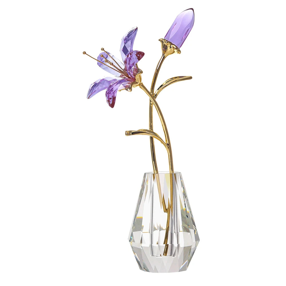 Purple Crystal Calla Lily Flower Figurines Collectible With Crystal Vase Glass Bouquet Ornament Wedding Party Decor Gift