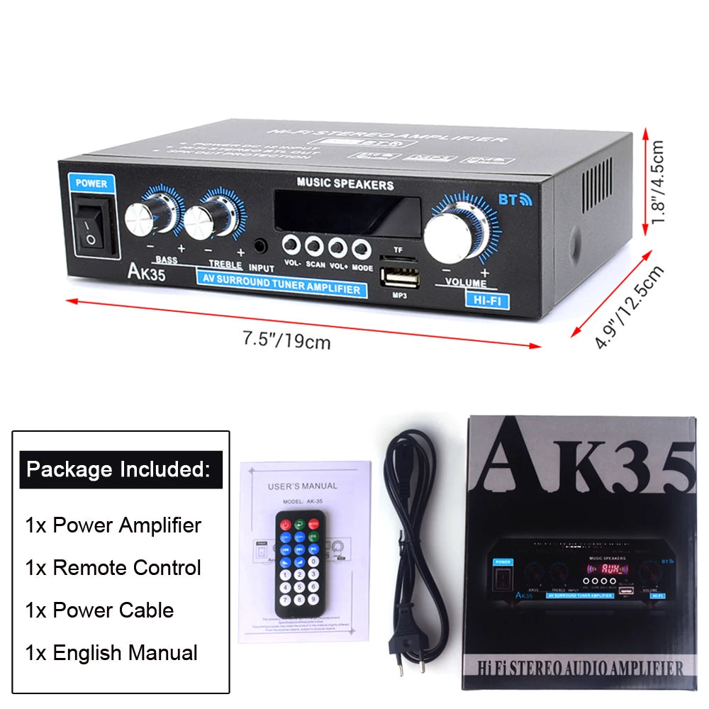 ak35 800W Digital Amplifiers 100-240V /12V Bass Audio Power Bluetooth AMP Hifi FM Subwoofer Speakers Car Boat Caravan