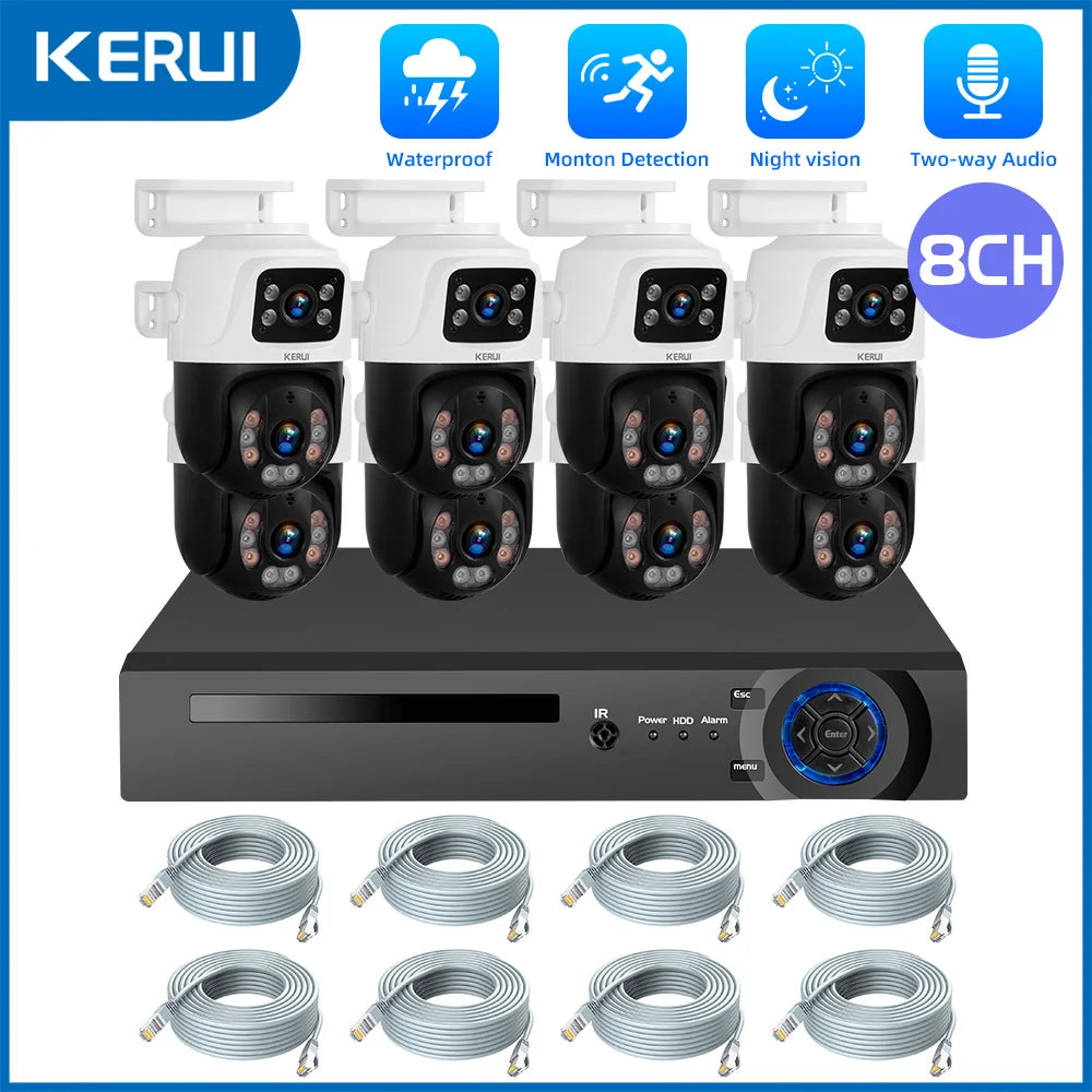 KERUI Waterproof 6MP HD POE Surveillance Camera System Dual Lens PTZ WIFI IP Home Security 4CH 8CH POE NVR Video H.265 CCTV Kit