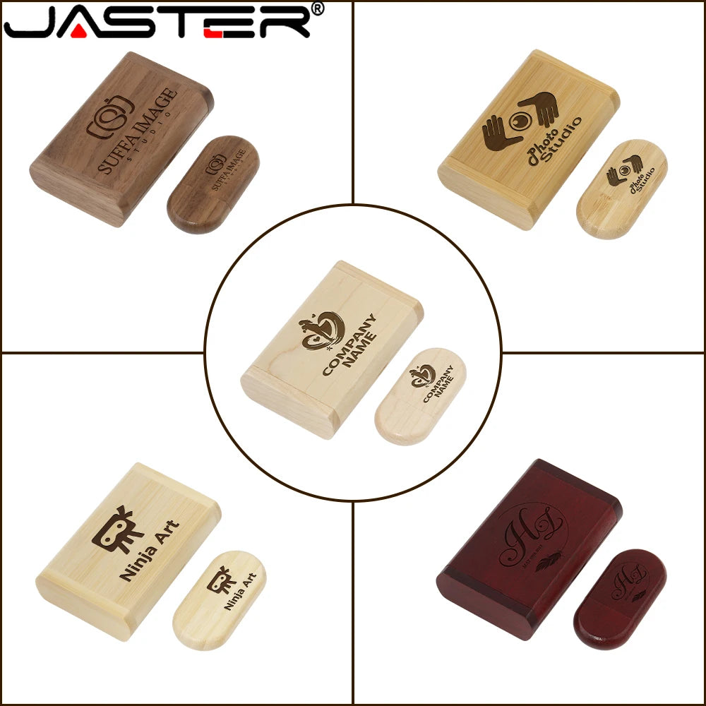 JASTER USB 2.0 Flash Drive 64GB Pen drive Wooden Box Free Personal LOGO Memory stick 64GB 32GB 16GB wedding Gift U disk Pendrive