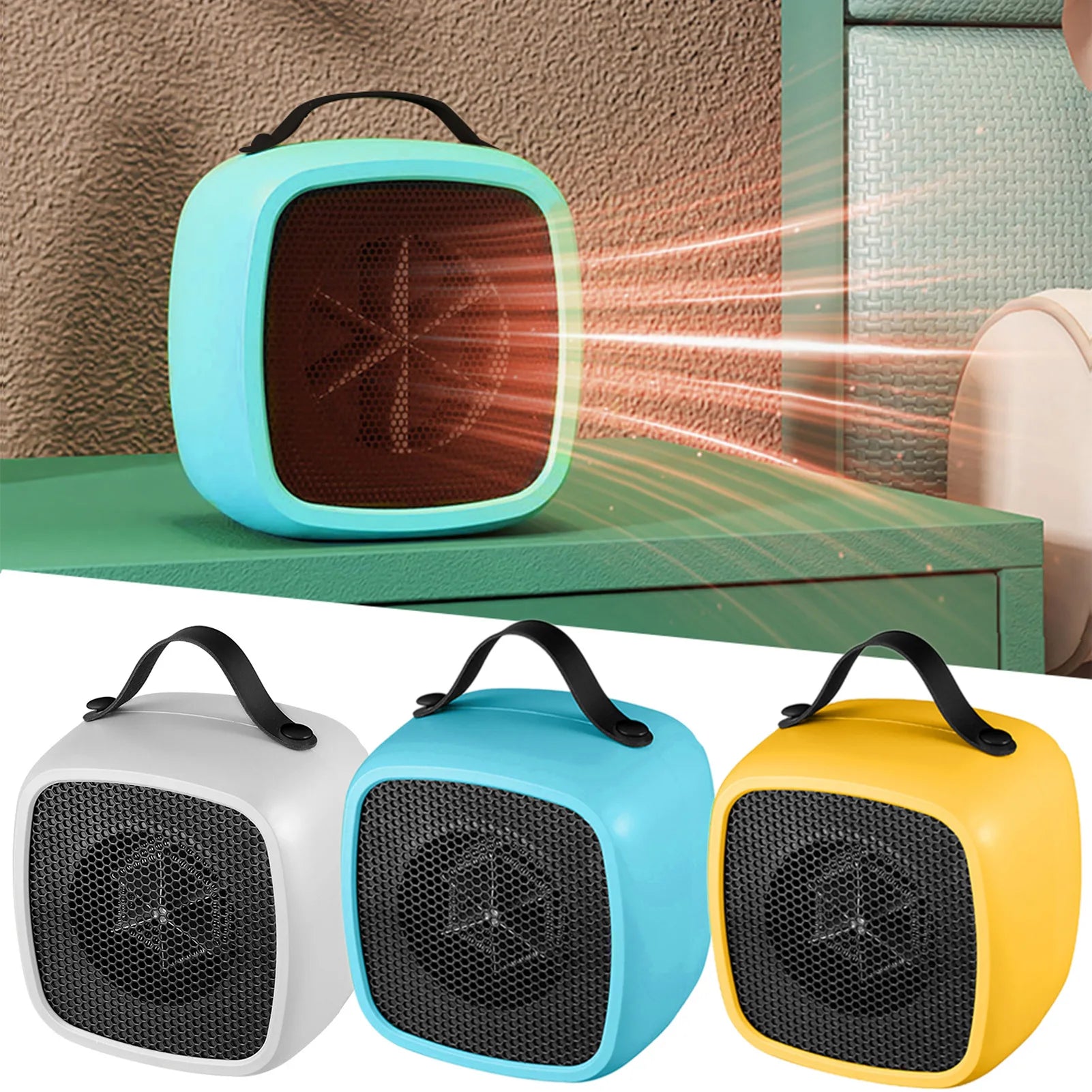 Portable Mini Heaters Household Desktop Mutes Fast Heating Warmer Fan 500W PTC-Ceramic Warm Air Heaters for Indoor Office Winter