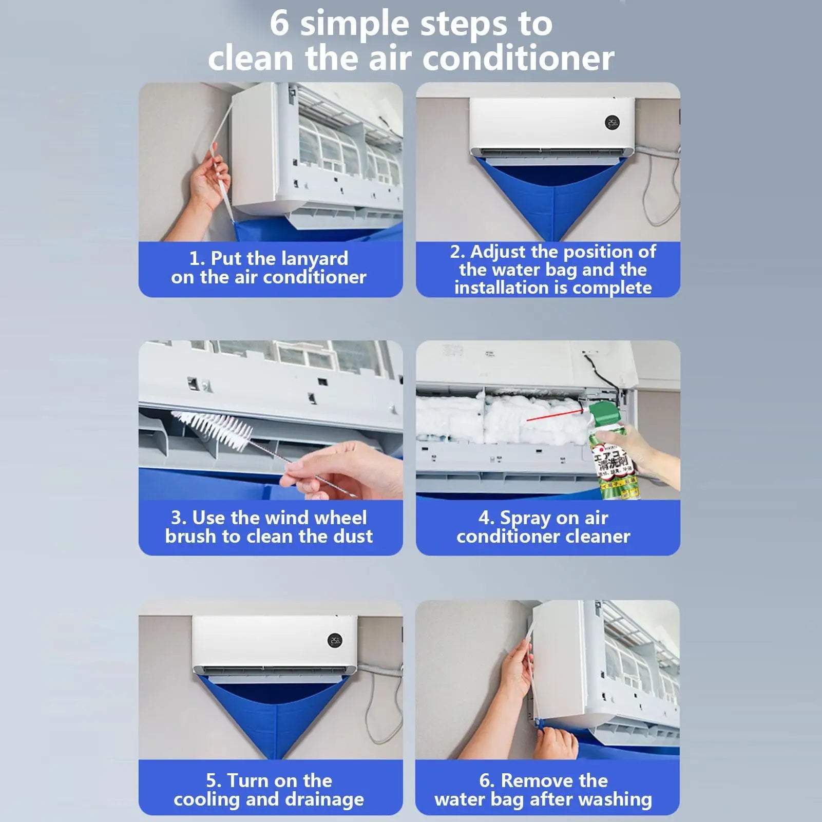 Split Air Conditioner Cleaning Cover Dust Clean Wall-Mounted AC Wash Bag Kit With Drain Pipe Household Accessories