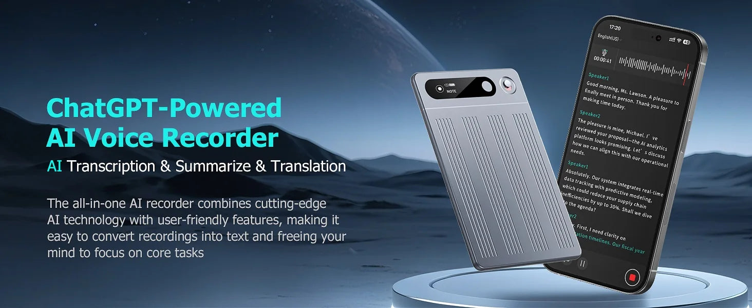 AI Voice Recorder with App Control Utilizing Advanced AI for Transcription And Summarization Portable Audio Recording Device