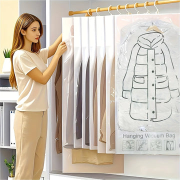 8pcs Hanging Vacuum Sealer Bags Compatible for Clothes,Suits, Jackets - Space Saving Wardrobe Organizer with,Vacuum Storage Bags