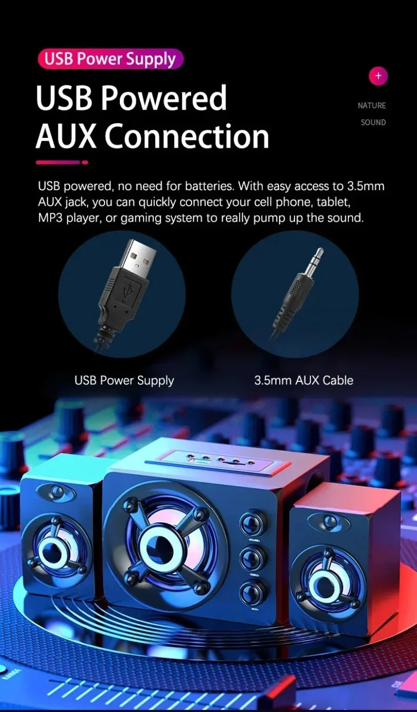 Upgrade HIFI 3D Stereo Speakers With LED Light AUX USB Wired Wireless Bluetooeh 5.0 Audio Home Theater Surround Sound Bar TV