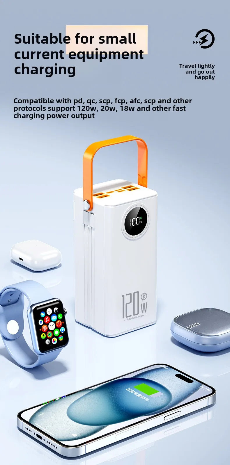 Super Fast Charging 160,000 MAh Power Bank Comes with Line Outdoor Camping Large Capacity BCAK Mobile Power Supply 50000mah