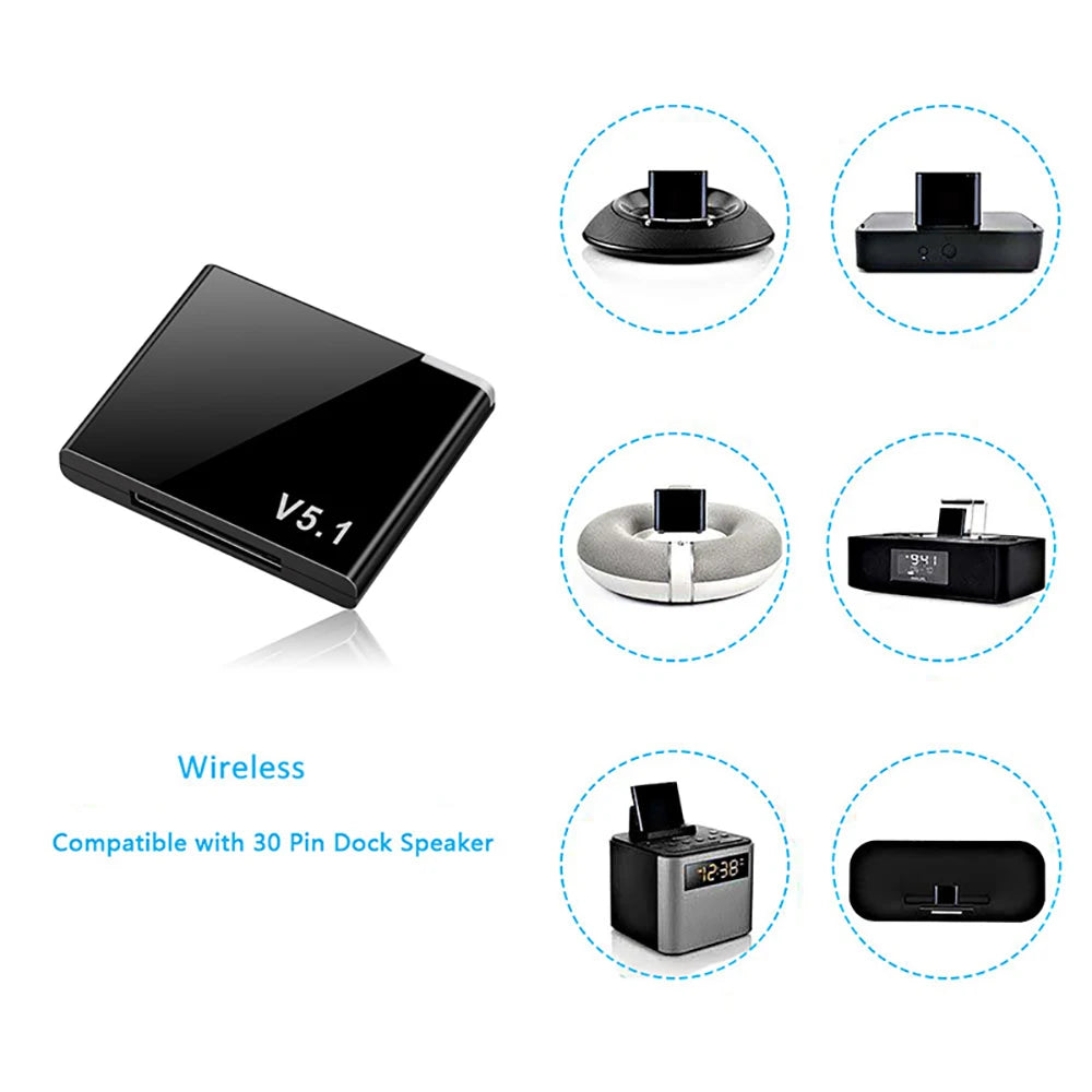 New 30 Pin Bluetooth 5.1 Audio Receiver A2DP Music Mini Wireless Adapter For iPhone iPod 30Pin Jack Analog Speaker