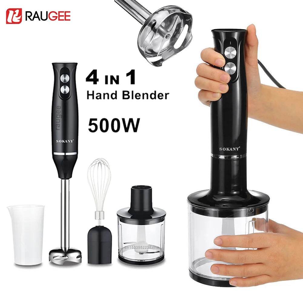 4 in 1 Blender Handheld Electric Mixer Machine Meat Vegetable Garlic Chopper Egg Beater Kitchen Blender for Soup Smoothie Puree