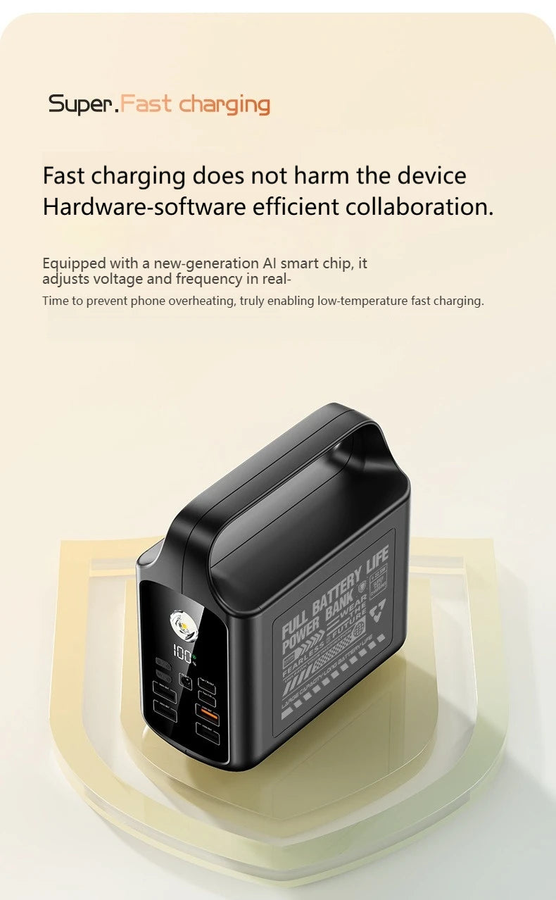 200000mAh Power Bank Large Capacity Portable Outdoor Emergency Power Supply Built-in cable Camping Iight For iPhone Xiaomi