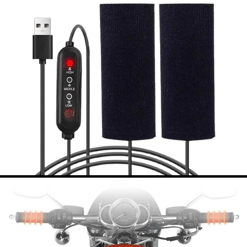 Motorcycle USB Heated Handlebar Grips 3 - Gear Temperature Control Fast Heating Non-Destructive Stick-On Installation Warmers
