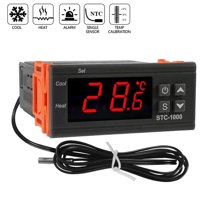 STC-1000 Digital LED Temperature Controller Heating Cooling Centigrade Thermostat 2 Relays Output with NTC Sensor Probe 12v 24v