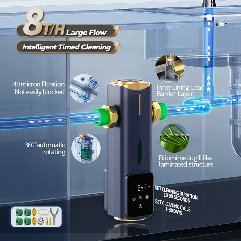 BORVA High Flow Rate Smart Home Central Bionic Water Purification Pre-Filter with Automatic Timed Self-Cleaning 8T