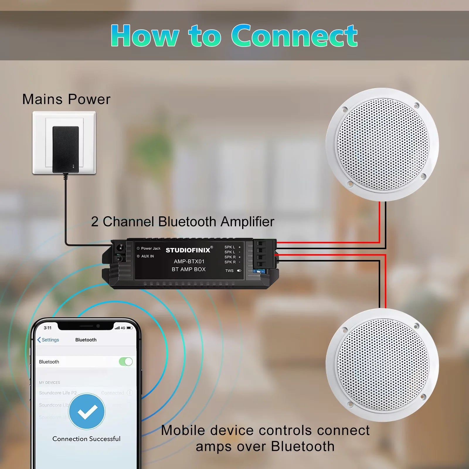 STUDIOFINIX 2PCS 4" Waterproof Ceiling Bluetooth Speakers - 160W Marine Speaker Kit for Bathroom Kitchen Home Outdoor Camper