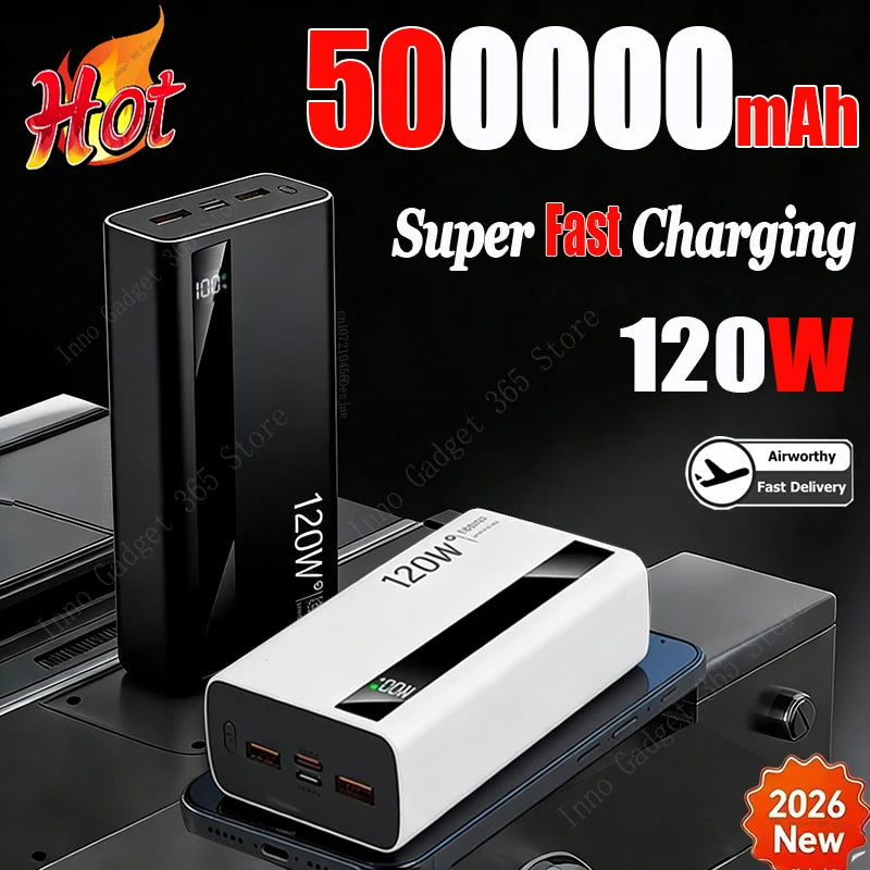 500000mAh High Capacity PowerBank 120W Super Fast Charging Portable External Battery Powerbank for iphone Huawei