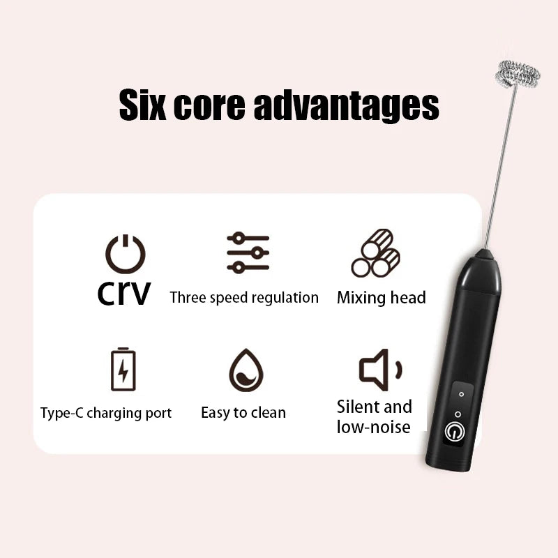 BOX Cordless Electric Milk Frother Hand Mixer Whisk, USB 3 Speeds Handheld Milk Foamer for Coffee Cappuccino Mini Blender