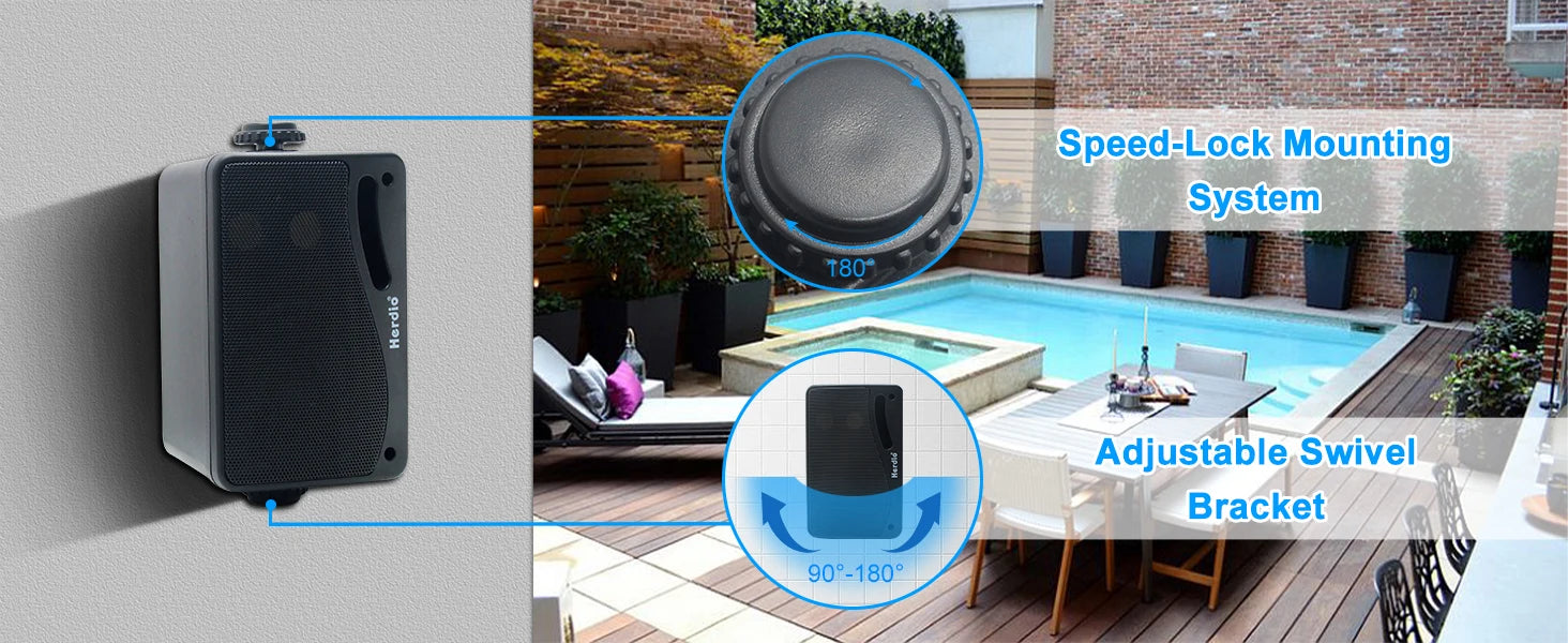Herdio 3.5" Outdoor Bluetooth Speakers Waterproof 200W 3 Way Upgrade Premium Wall Mount Speakers Durable Mountable Loud Sound