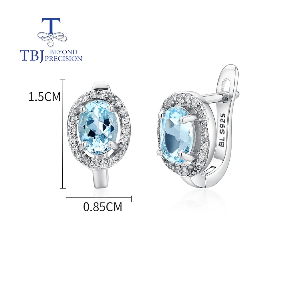 Simple design natural sky blue Topaz earrings women fashion popular fine 925 sterling silver jewelry