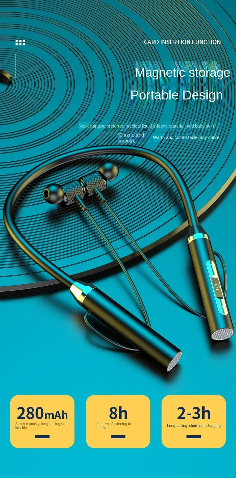 VIKEFON Bluetooth Earphones Wireless Headphones Magnetic Sport Neckband Neck-hanging TWS Earbuds Wireless Headset with Mic